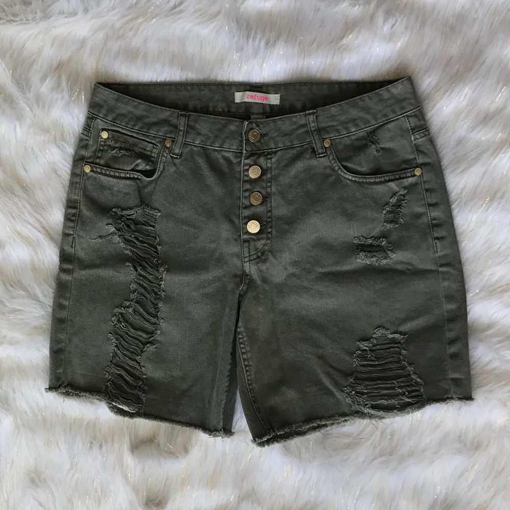Refuge Army Green Denim Shorts